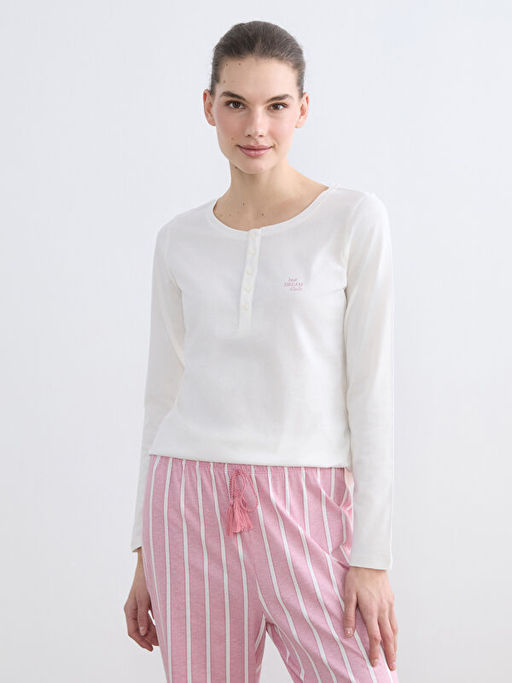 Bisiklet Yaka ?izgili Kad?n Pijama Tak?m