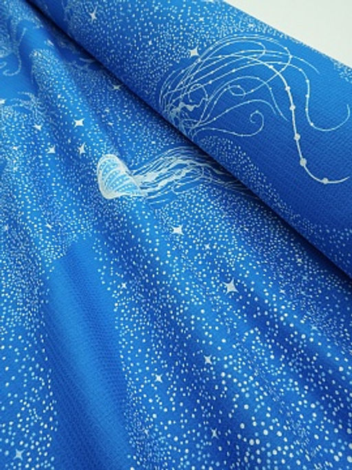 Вафельное полотно Морские обитатели цв.лазурный, ш.1.5м, хлопок-100%, 150гр/м.кв