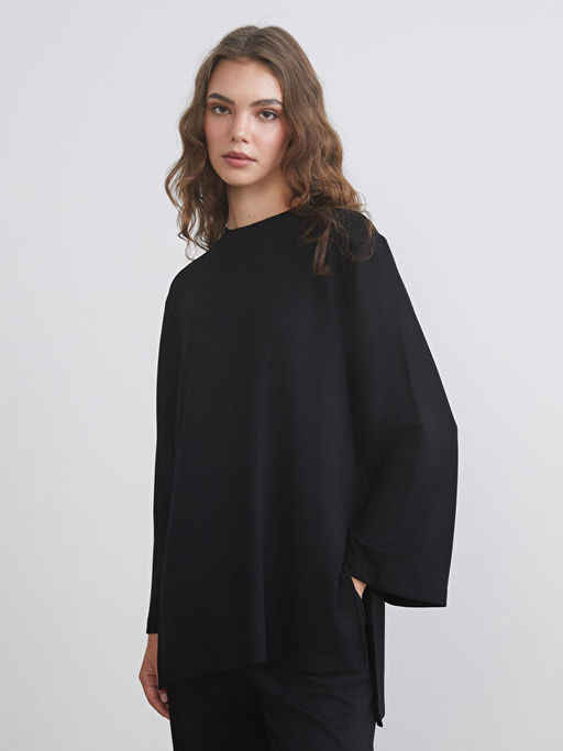Bisiklet Yaka Oversize Kad?n Sweatshirt Tunik