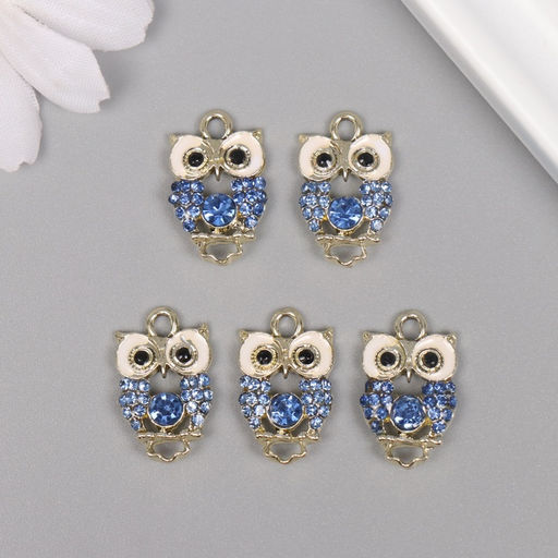 Цена за 5 шт. Подвеска из металла «Сова» со стразами, золото 2.1×3×0.4 см