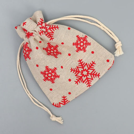 Цена за 5 шт. Мешочек подарочный холща «Новогодние ожидания», снежинки, холща, 10×12 см ± 1.5 см