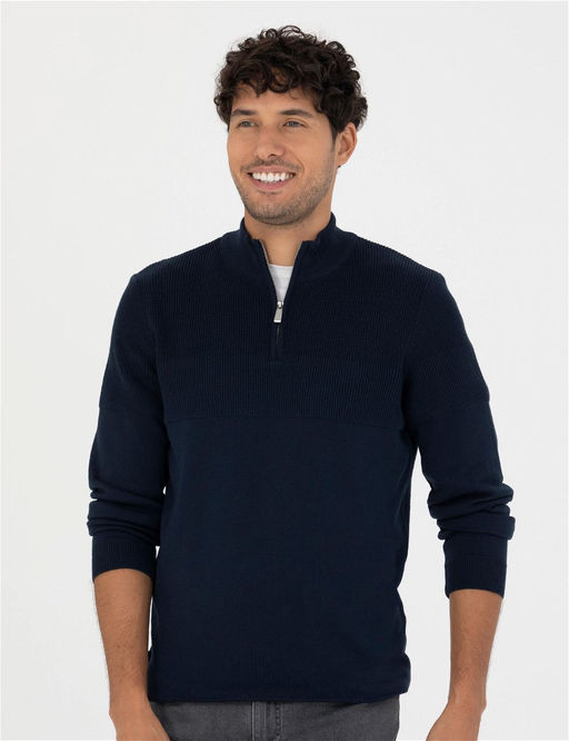 Lacivert Slim Fit Fermuarl_ Dik Yaka Triko Kazak - Pierre cardin фото 3
