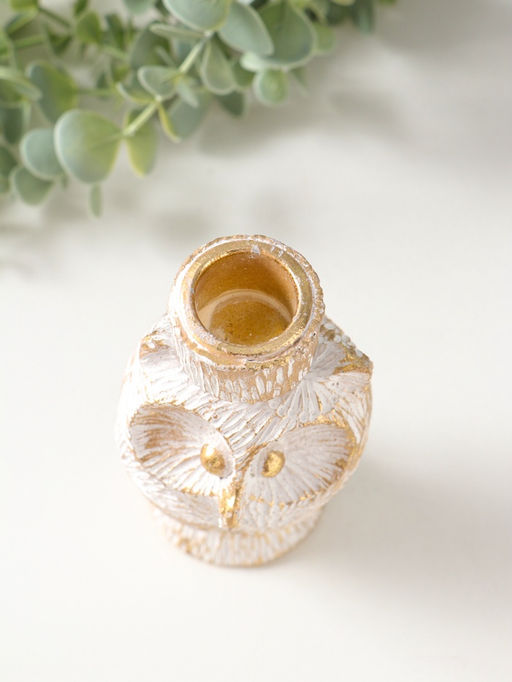 Подсвечник полистоун на 1 свечу "Филин. Золотые круги" d=2,2 см 7х6,5х14 см