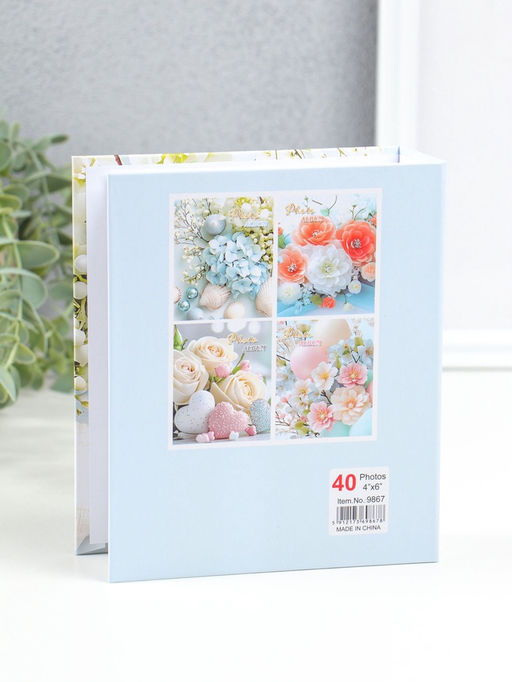 Фотоальбом на 40 фото 10х15 см "Голубая гортензия и ракушки" в коробке 4,5х14х17 см