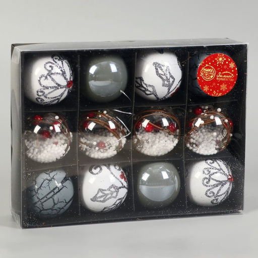 Ёлочные игрушки Мелодия, шары новогодние, d=6 см, набор 12 шт., ассорти, белый серый - Зимнее волшебство фото 4