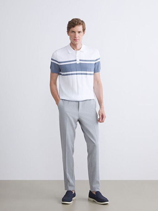 Polo Yaka K?sa Kollu ?izgili Erkek Triko Kazak