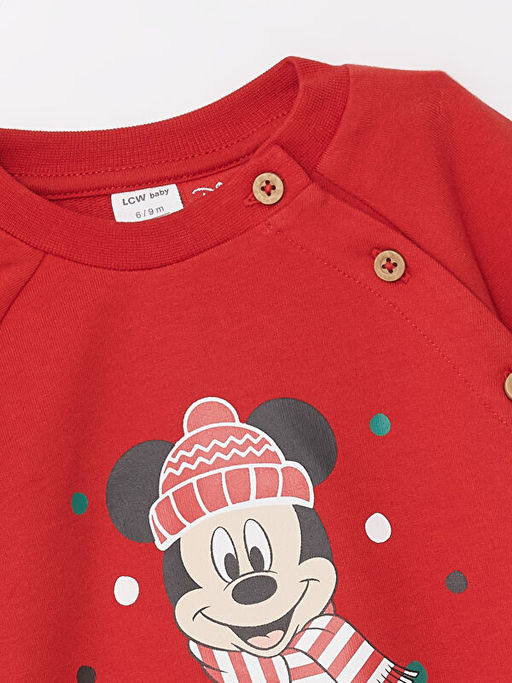 Bisiklet Yaka Mickey Mouse Bask?l? Erkek Bebek Sweatshirt ve Tayt 2li Tak?m