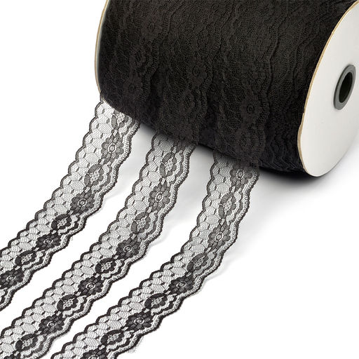 Кружево-трикотаж арт.TBY T-014 шир.40мм цв.черный уп.274,32м