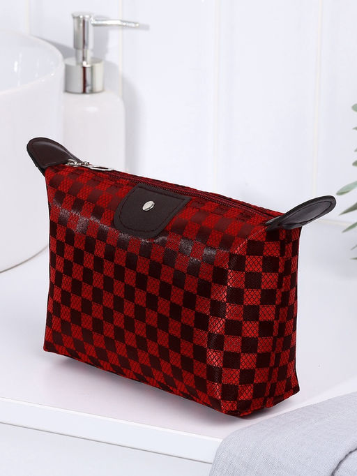 Цена за 2 шт. Косметичка простая на молнии, в клетку, средний размер, бордовая