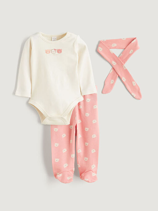 Bisiklet Yaka Uzun Kollu Bask?l? K?z Bebek ??t??tl? Body Pantolon ve Sa? Band? 3l? Tak?m