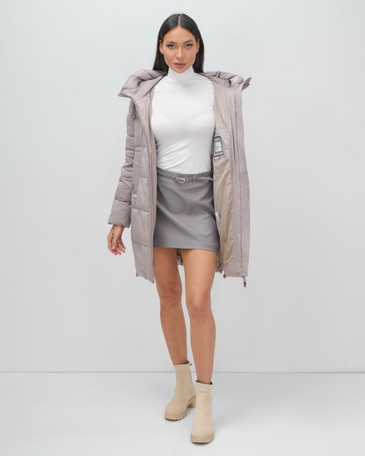 Куртка зимняя женская классическая с капюшоном светло-коричневого цвета 7671SK - Visdeer фото 16