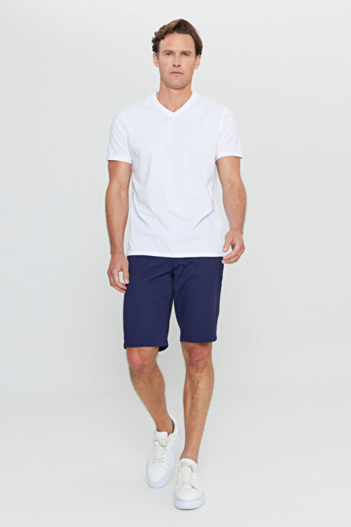 Slim Fit Dar Kesim V Yaka Pamuklu K_sa Kollu Beyaz Ti__rt ET4800000001BYZ