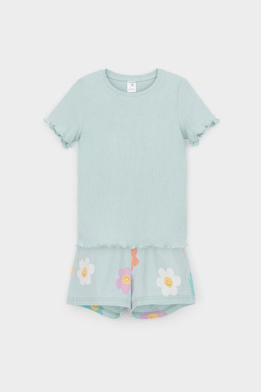 К 1596/голубой опал,радостные цветы пижама для дев