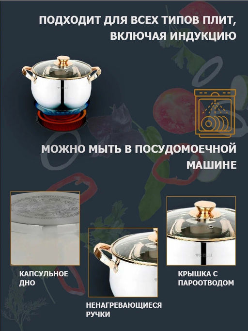 Набор посуды нерж. "Kelli" 6 пр , арт. KL-4297