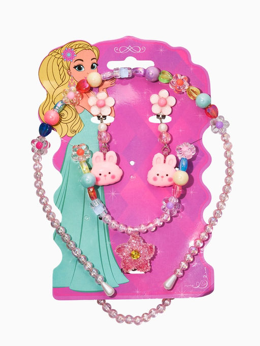 Комплект детский «Выбражулька» 3 предмета, клипсы, бусы, ободок, крлики, цветной