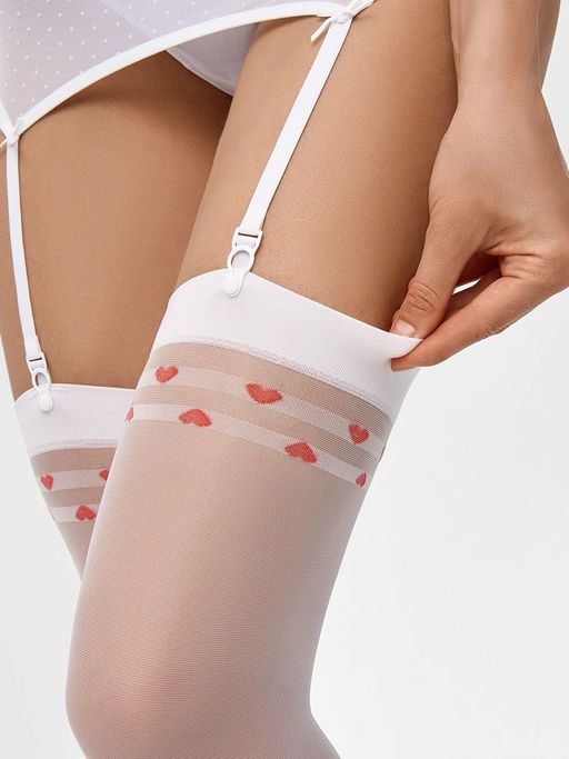 calze ROMANZA 20 (чулки под пояс с сердечками)! - bianco - Minimi фото 4