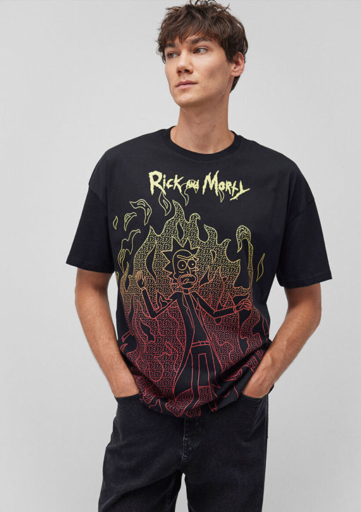 Rick and Morty Bask?l? Siyah Tisort - Mavi фото 2