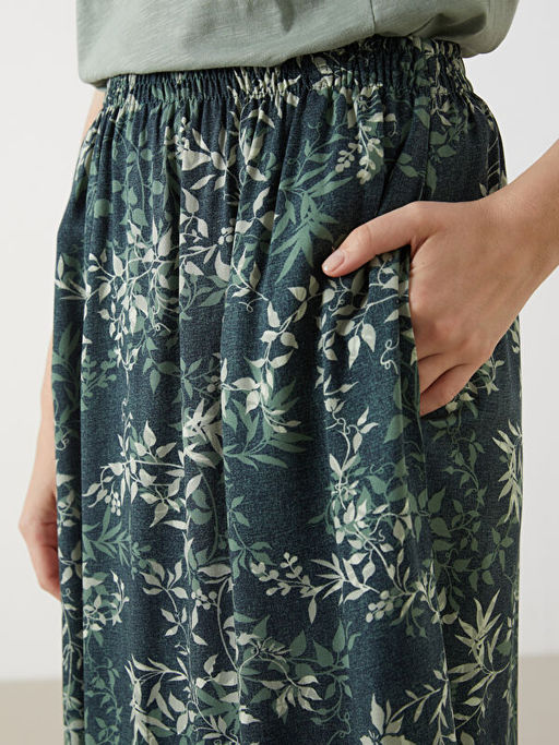 Beli Lastikli ?i?ekli Kad?n Etek