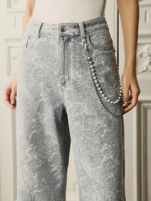 Джинсы WIDE LEG с высокой посадкой с жемчужной цепью / Zarina
