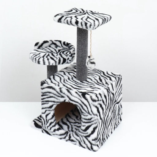 Домик для кошек с когтеточкой, квадратный, 3х-этажный, 35 х 45 х 75см, ковролин, зебра - Пижон фото 12