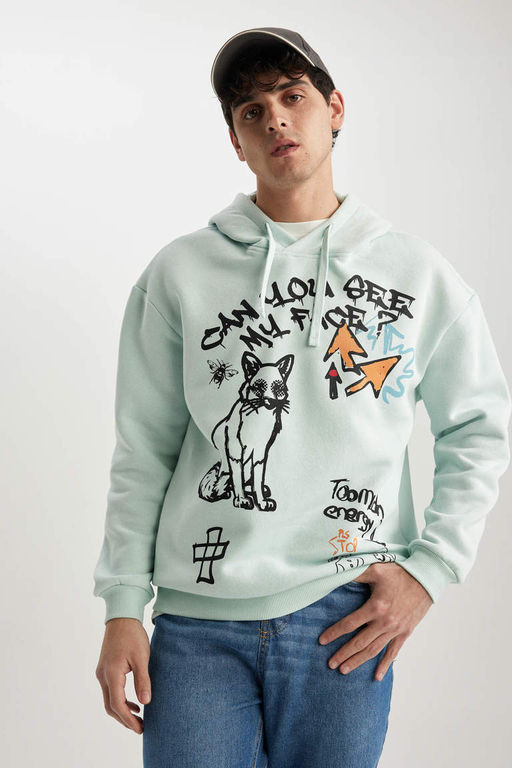 Толстовка с капюшоном и принтом на спине свободного кроя