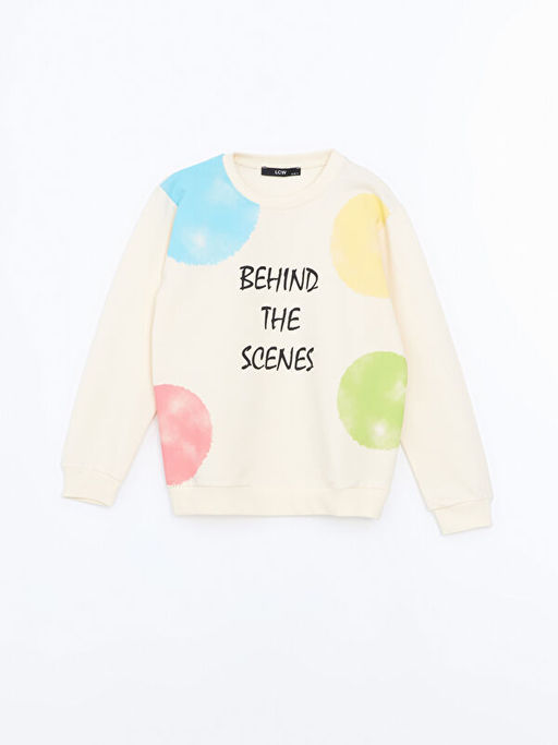 Bisiklet Yaka Bask?l? K?z ?ocuk Sweatshirt