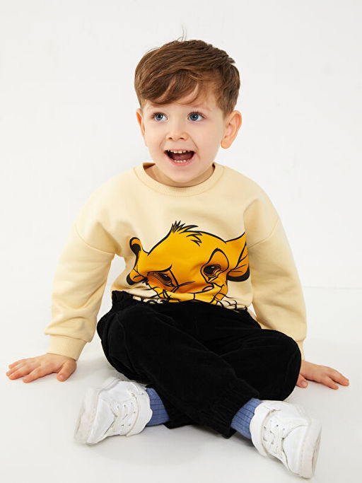 Bisiklet Yaka Uzun Kollu Aslan Kral Bask?l? Erkek Bebek Sweatshirt - Waikiki фото 2