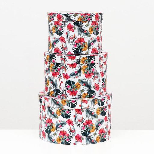 Набор круглых коробок 3 в 1 Разноцветные цветы, 25.5 x 15 - 19 x 13.5 см - Simaland фото 2