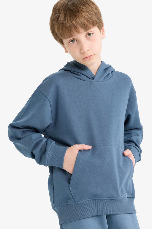 Basic D_z Kap__onlu Okul Sweatshirt Erkek _ocuk