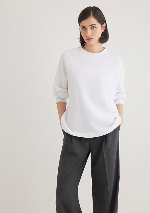 Bisiklet Yaka Beyaz Sweatshirt