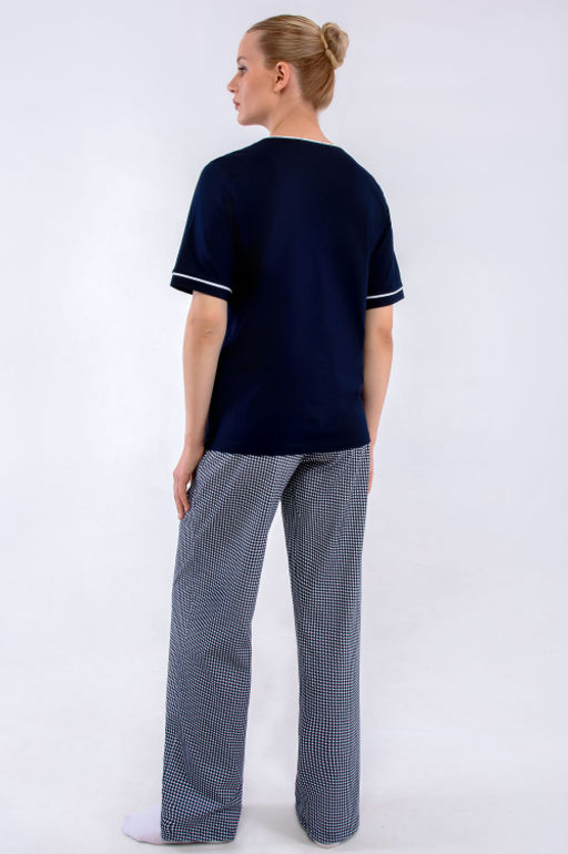 Арт. 10101 Пижама с брюками 44-54 (6 шт) Цвет:верх-темно-синий,низ бело-синий - Калинка фото 4