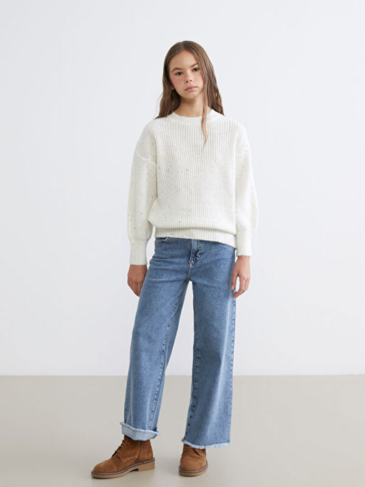 Bisiklet Yaka K?z ?ocuk Triko Kazak