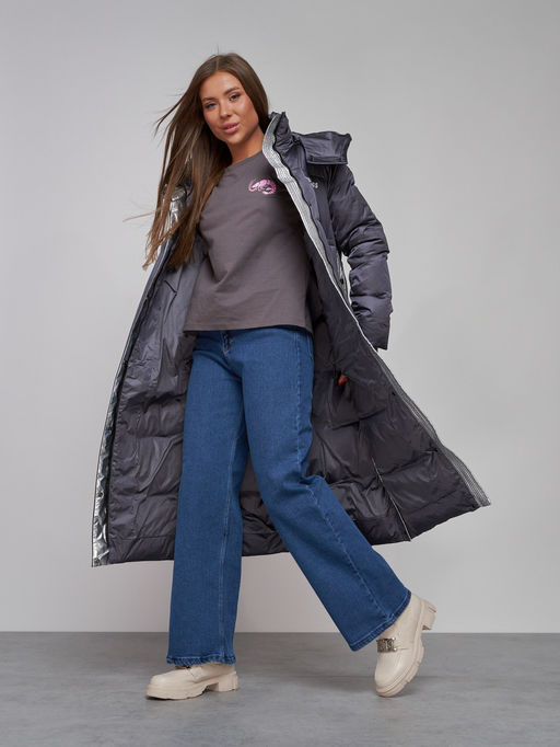 Пальто утепленное молодежное зимнее женское темно-фиолетового цвета 5873TF - Mtforce фото 21