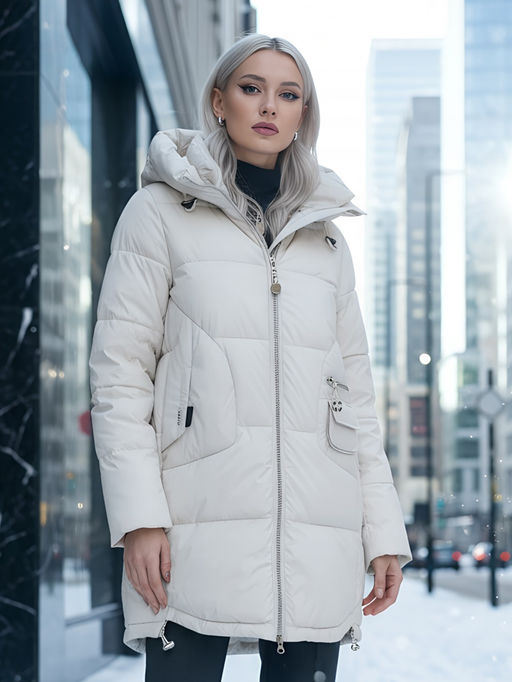 Куртка зимняя женская с капюшоном модная бежевого цвета 3193B - Visdeer фото 21