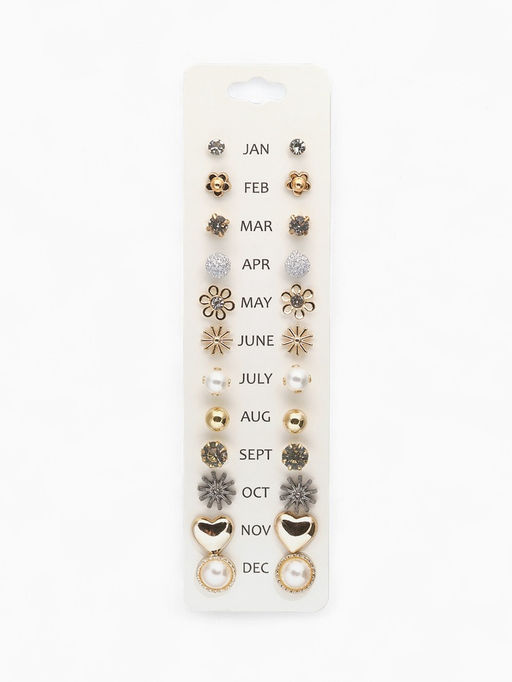 Цена за 2 шт. Серьги пусеты One year, 12 пар, цветочное настроение, белые в золоте