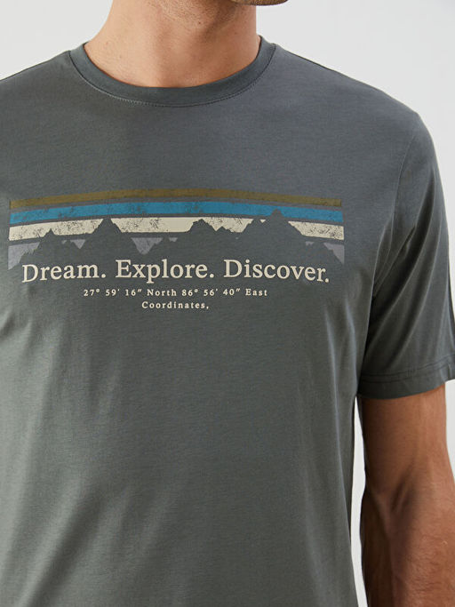 Bisiklet Yaka Bask?l? Penye Erkek Ti??rt