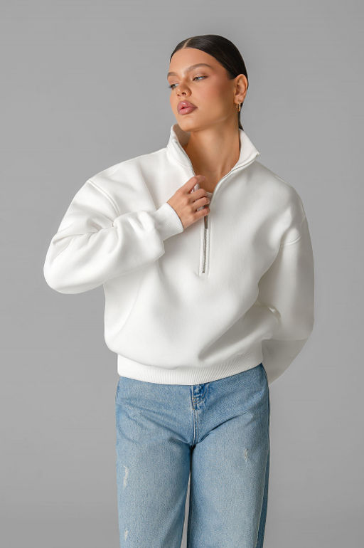 Арт. 1903 Свитшот женский с начесом полузамок 42-50 (5 шт) Цвет:молочный - Калинка фото 2