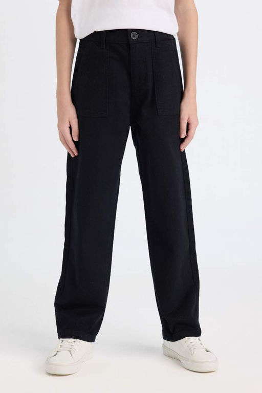 Базовые прямые черные брюки из габардина свободного покроя для мальчиков со стандартными штанинами и карманами-каргоми - Defacto фото 3