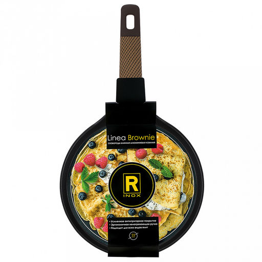 Сковорода блинная с антипригарным покрытием Brownie д22см, h1,7см, s2,8мм, дно д3,5мм, индукционное дно д19см, алюминий, бакелитовая ручка с покрытием soft-touch, Regent (Китай) Подходит для всех видов плит, включая индукционную. - Домашняя мода фото 6