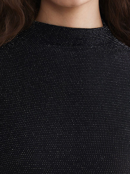 Dik Yaka Parlak G?r?n?ml? Bluz