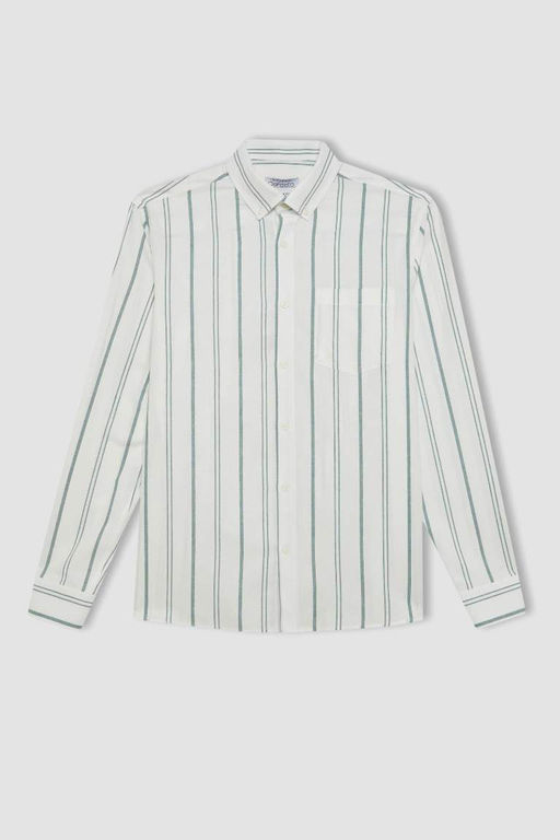 Полосатая оксфордская рубашка с воротником поло и длинным рукавом стандартного кроя - Defacto фото 6