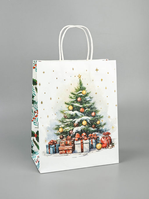 Цена за 2 шт. Пакет бумажный подарочный новогодний крафт Подарки под ёлкой 27?21?11 см