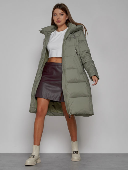 Пальто утепленное с капюшоном зимнее женское зеленого цвета 51155Z - MaxRita фото 11