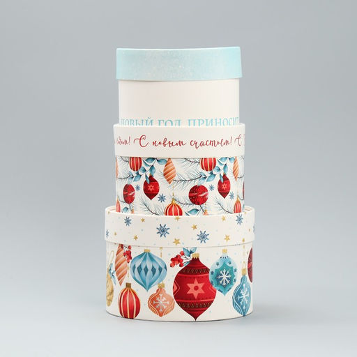 Набор шляпных коробок 3 в 1 Яркого Нового года, 16 х 10, 14 х 9, 13 х 8,5 см - Дарите счастье фото 2