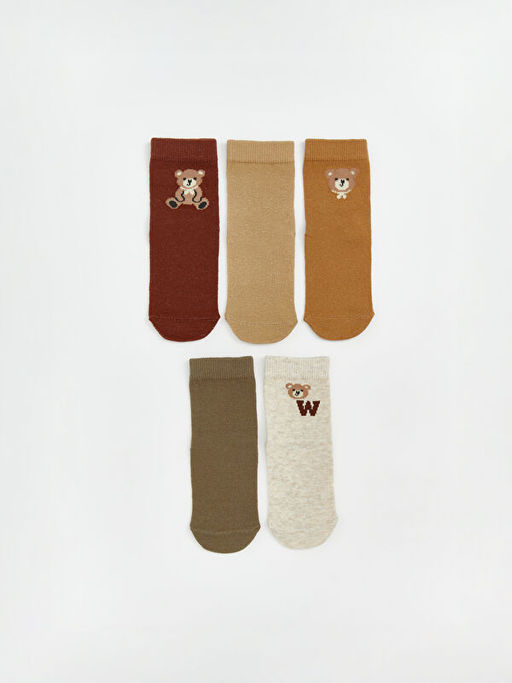 Ay? Teddy Desenli Erkek Bebek Soket ?orap 5li