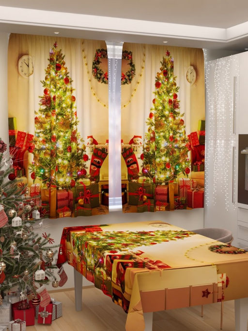 Фотошторы для кухни Новогодняя коллекция 139 Скатерть 145*200