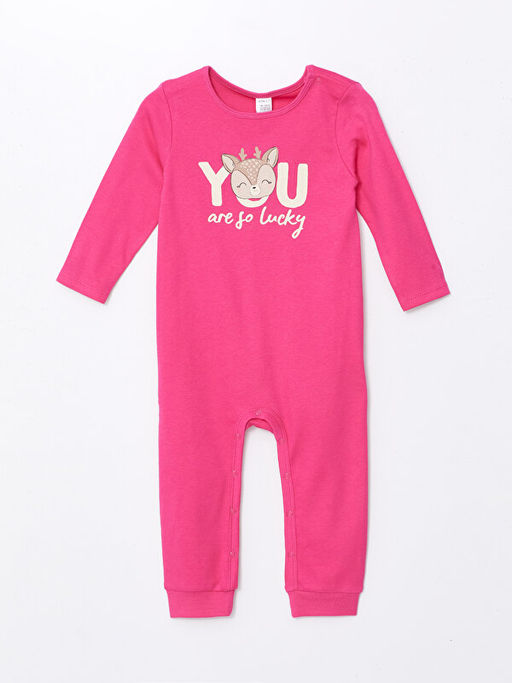 Bisiklet Yaka Uzun Kollu Bask?l? K?z Bebek Tulum