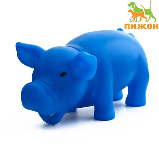 Игрушка хрюкающая Веселая свинья для собак, 15 см, синяя