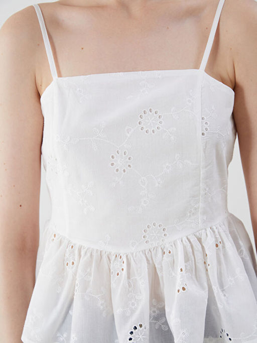 Kare Yaka Ajurlu Ask?l? Brode Bluz