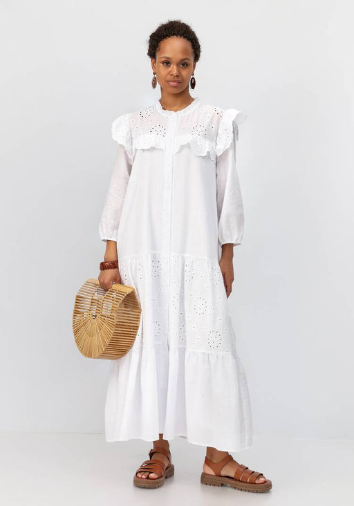 Платье комбинированное с шитьем белый